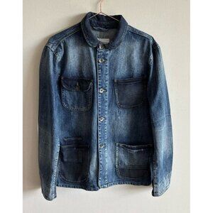 Sun Stone Mens Long Sleeve with Pockets Bateman Military Jacket Denim Blue Sz M